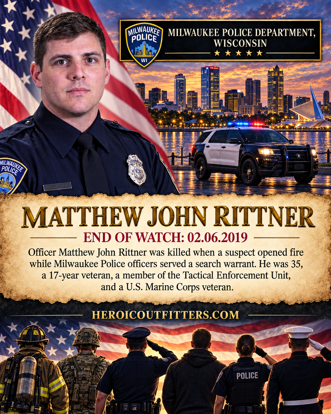 Matthew John Rittner memorial, Milwaukee Police Department, End of Watch February 6, 2019