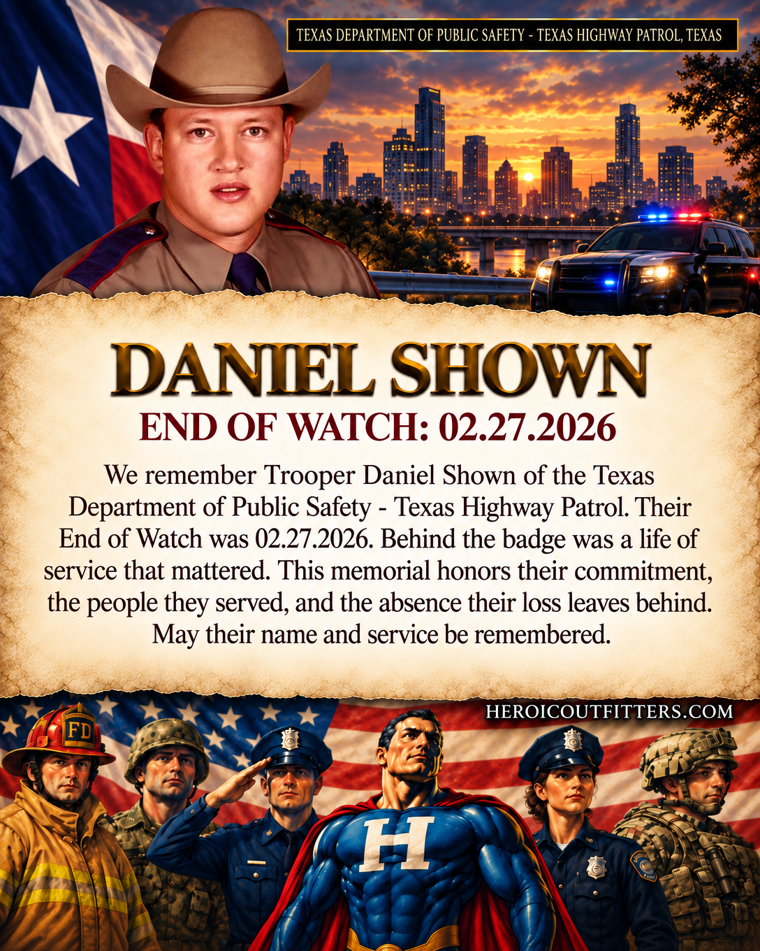 Trooper Daniel Shown, Texas Department of Public Safety - Texas Highway Patrol, End of Watch 2026-02-27