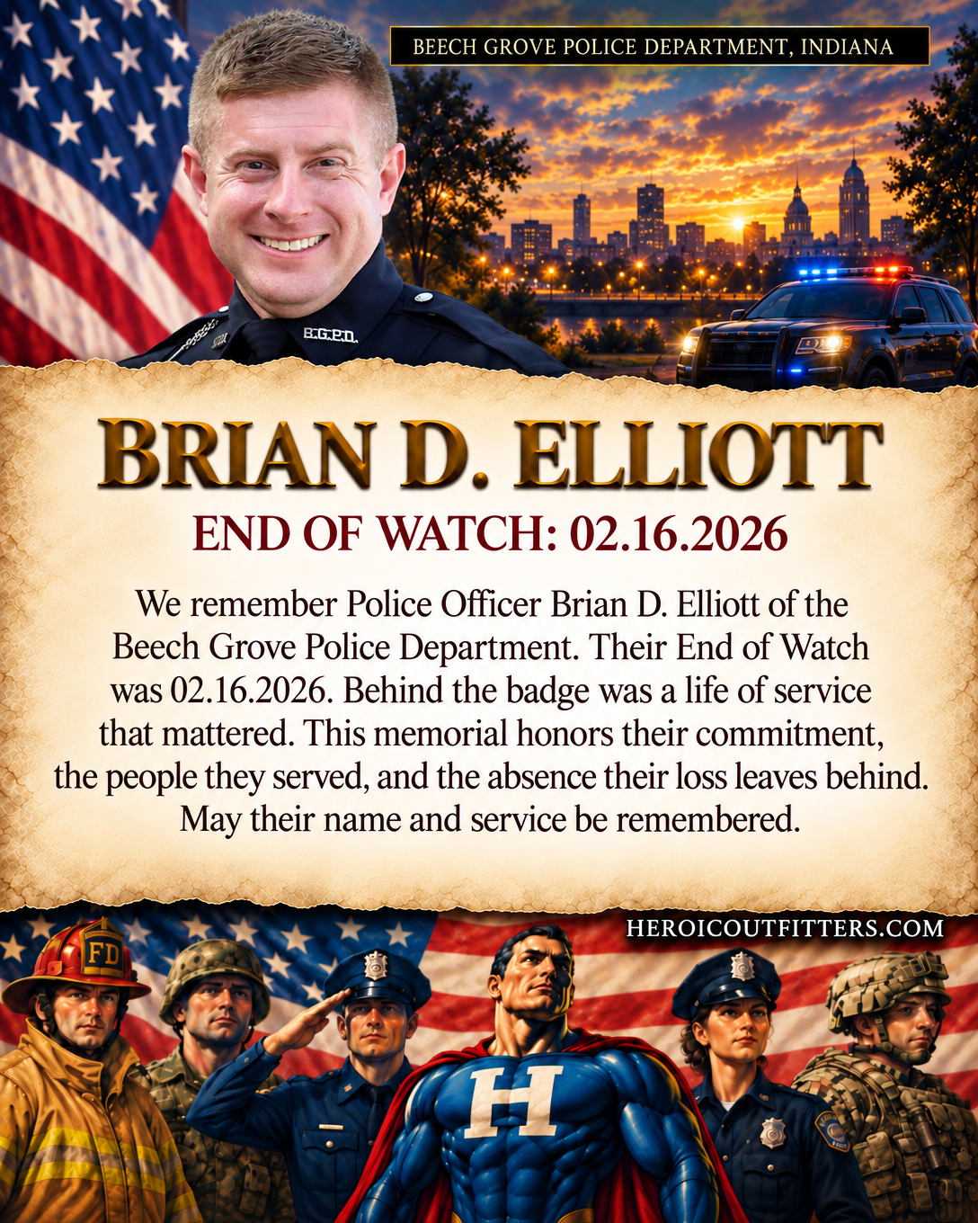 Police Officer Brian D. Elliott, Beech Grove Police Department, End of Watch 2026-02-16