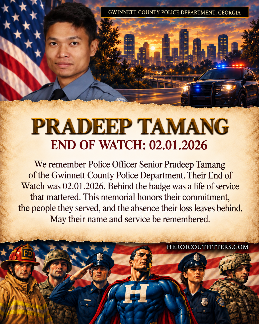 Police Officer Senior Pradeep Tamang, Gwinnett County Police Department, End of Watch 2026-02-01