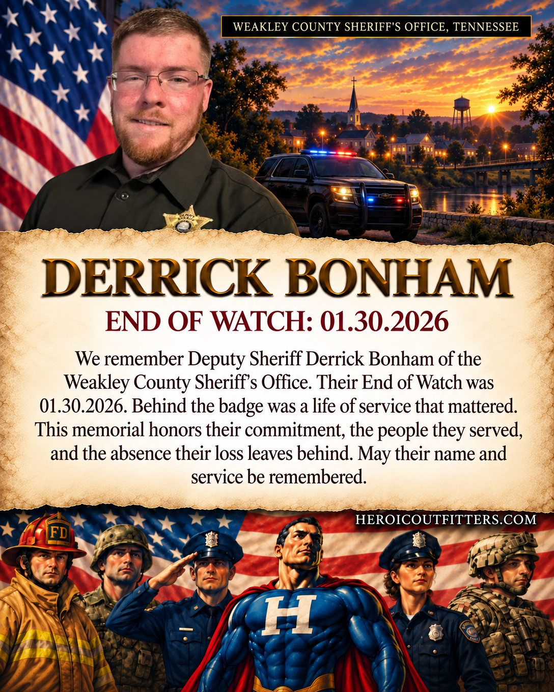 Deputy Sheriff Derrick Bonham, Weakley County Sheriff's Office, End of Watch 2026-01-30