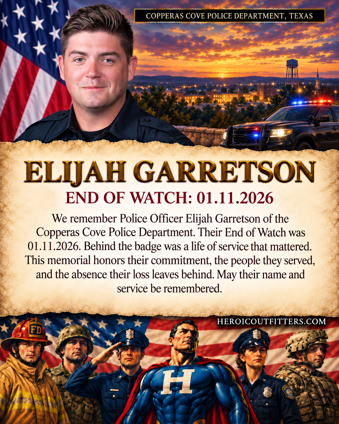 Police Officer Elijah Garretson, Copperas Cove Police Department, End of Watch 2026-01-11