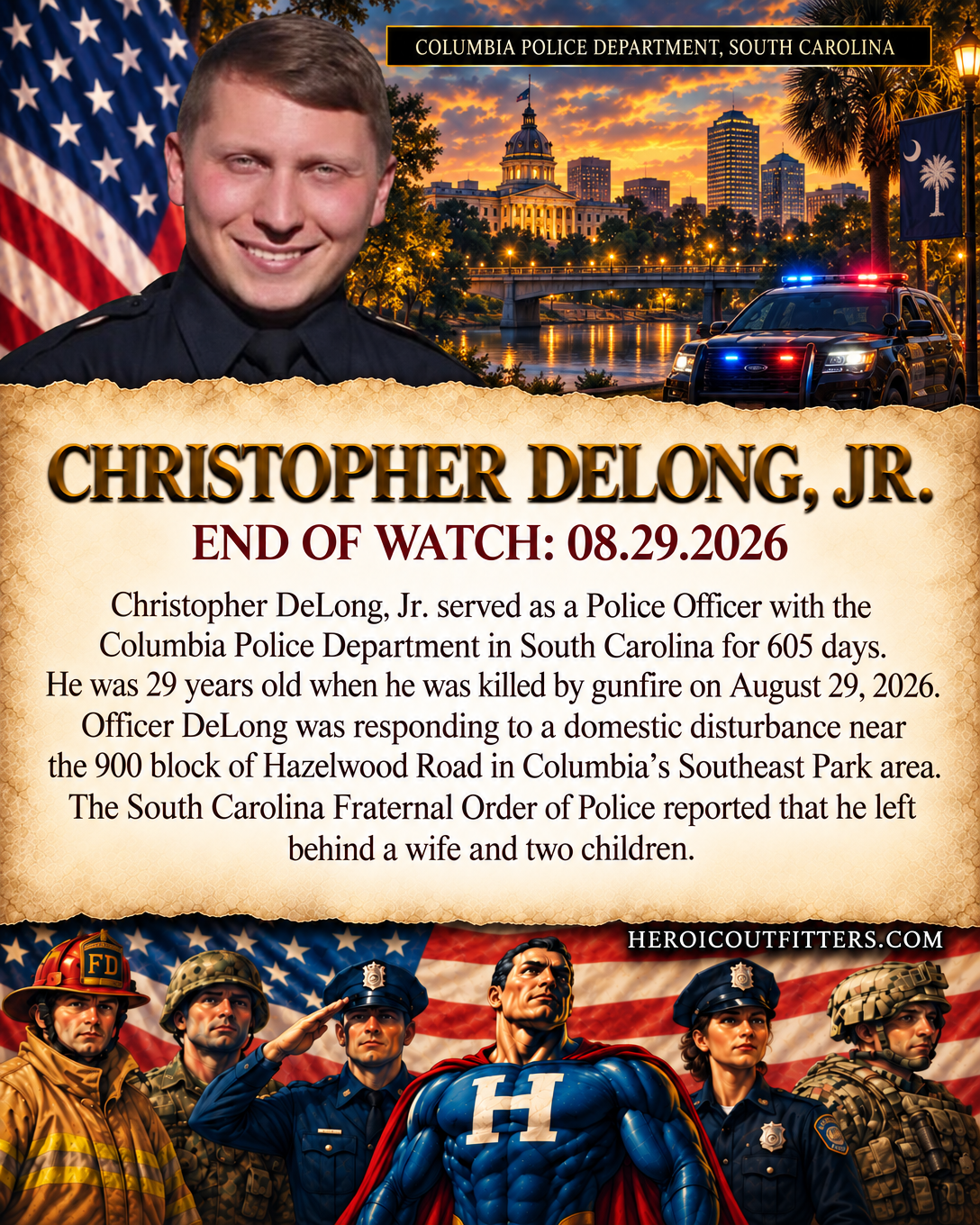 Police Officer Christopher DeLong, Jr., Columbia Police Department, End of Watch 2026-08-29