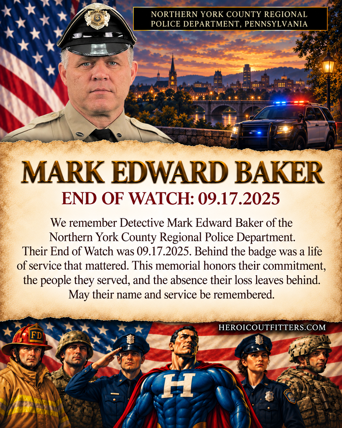 Detective Mark Edward Baker, Northern York County Regional Police Department, End of Watch 2025-09-17