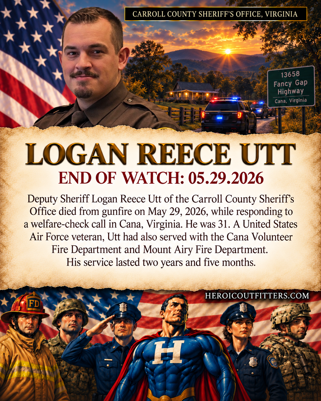 Deputy Sheriff Logan Reece Utt, Carroll County Sheriff's Office, End of Watch 2026-05-29