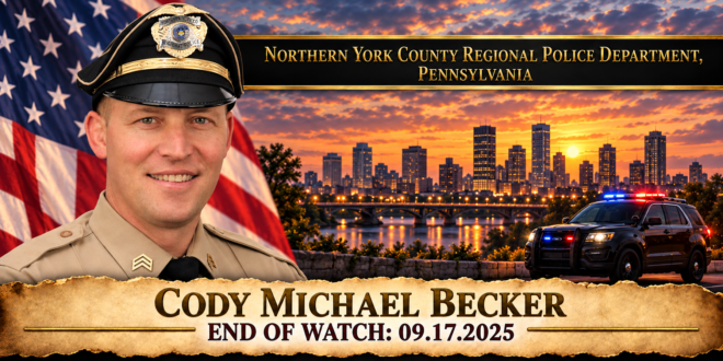 Detective Sergeant Cody Michael Becker, Northern York County Regional Police Department, End of Watch 2025-09-17