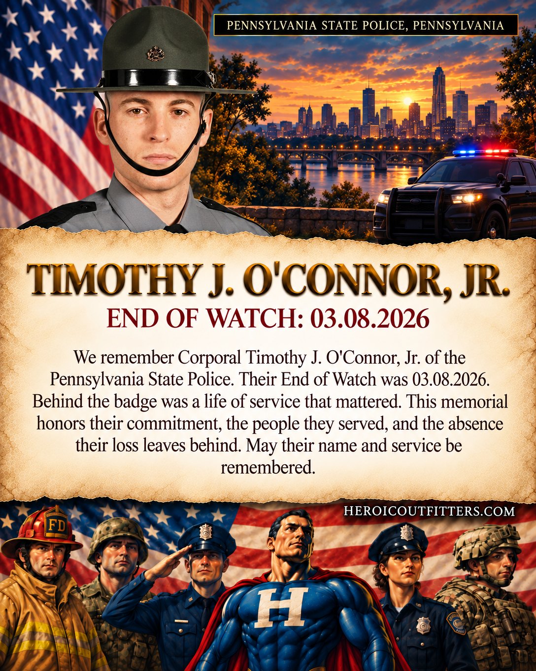 Corporal Timothy J. O'Connor, Jr., Pennsylvania State Police, End of Watch 2026-03-08